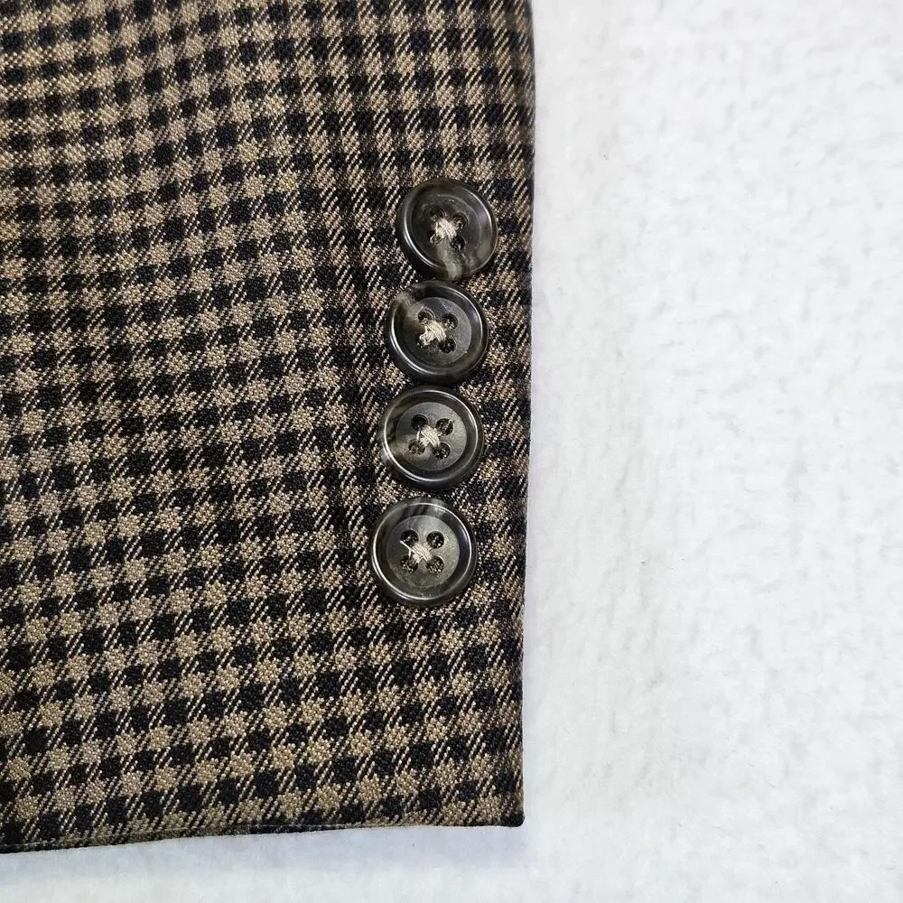 Jos A Bank Blazer Mens 48L Tailored Fit Signature Wool Silk Check Brown Black
